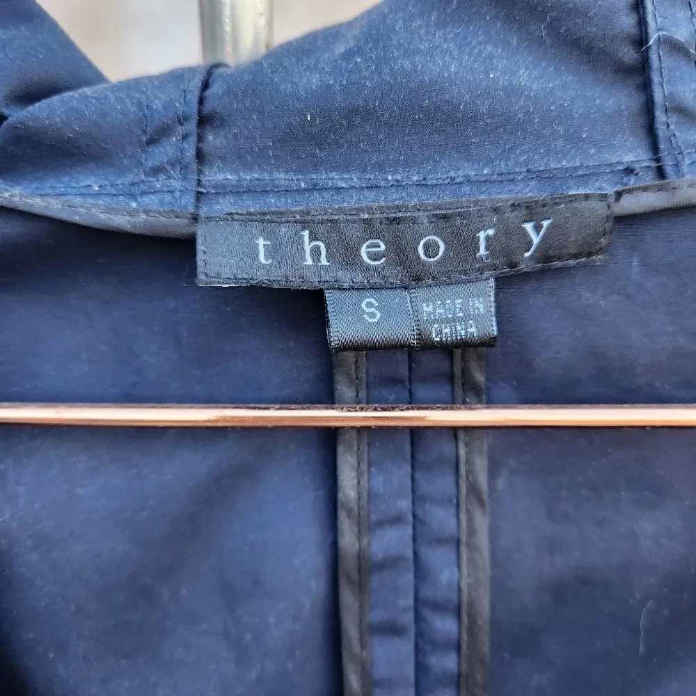 Theory navy hooded belted jacket
